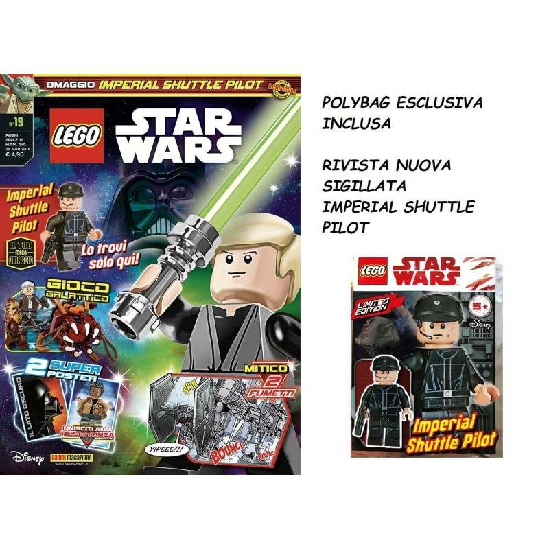 LEGO STAR WARS RIVISTA MAGAZINE 19 IN ITALIANO + POLYBAG IMPERIAL SHUTTLE PILOT